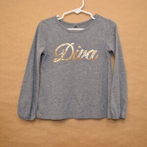 The Children’s Place “Diva” Grey Long Sleeve Shirt – Size 4T, Keyhole Back + Bow